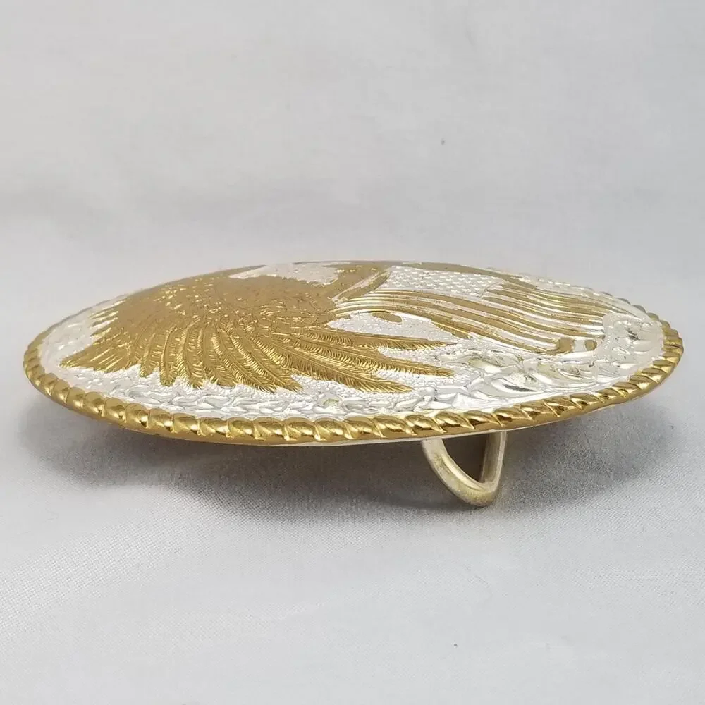 Crumrine Silver Electroplate on Jewelers Bronze Eagle American Flag Belt‎ Buckle